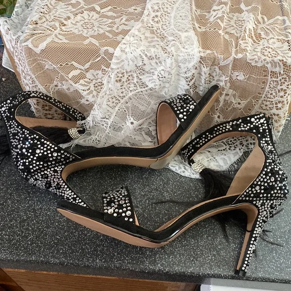 Wedding Dress Party & Evening Stiletto Heel Pearl Tassel Black Color Size 12 - Picture 9 of 16